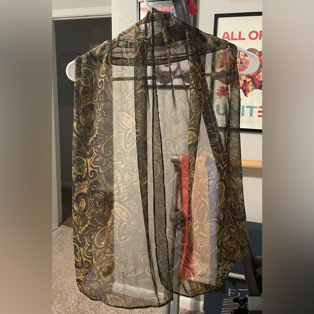 Olive paisley sheer scarf 100% polyester